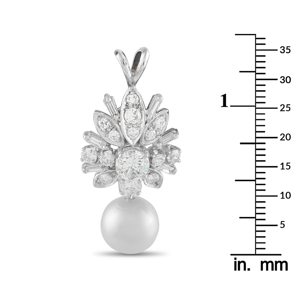 18K White Gold 1.15ct Diamond Pearl Pendant