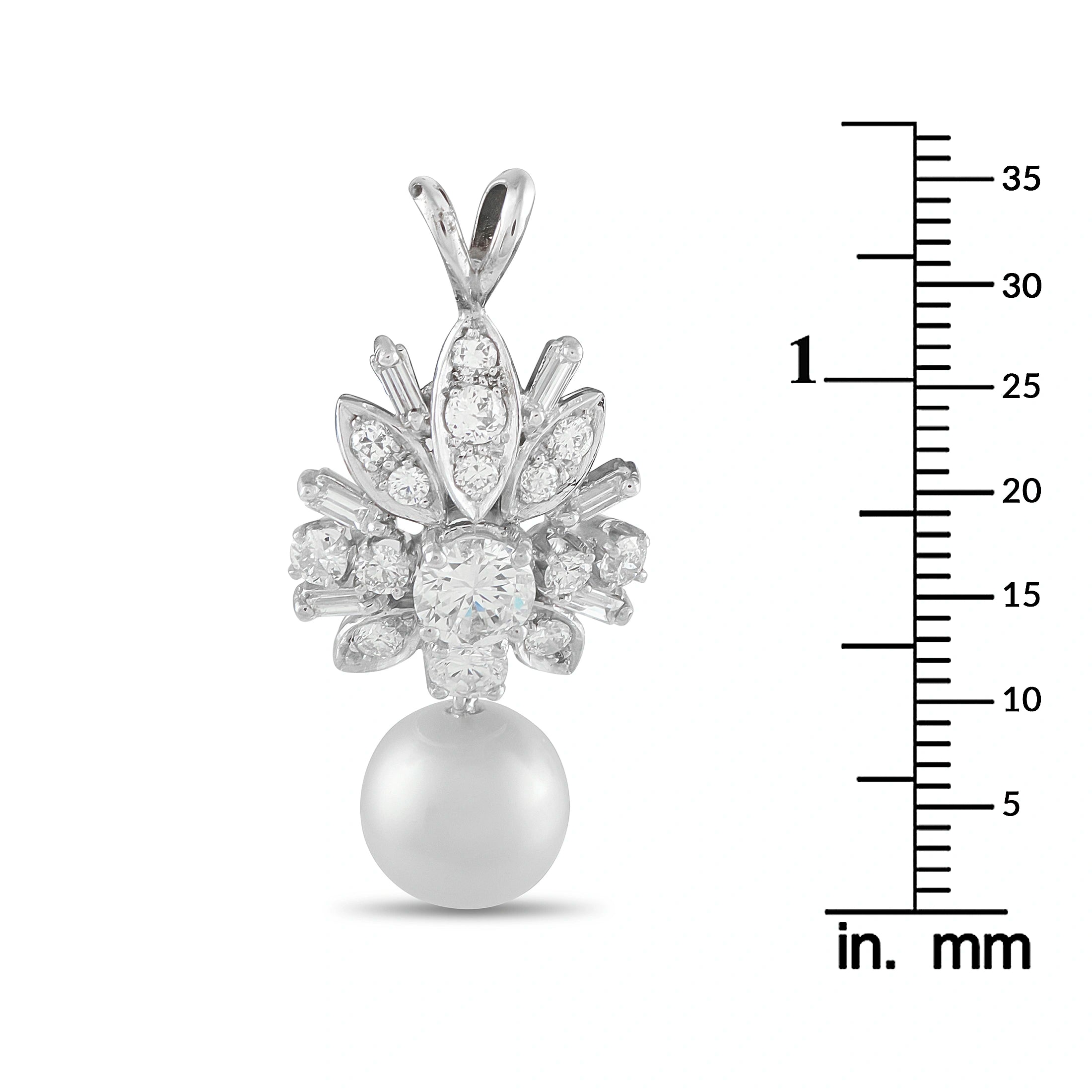 18K White Gold 1.15ct Diamond Pearl Pendant