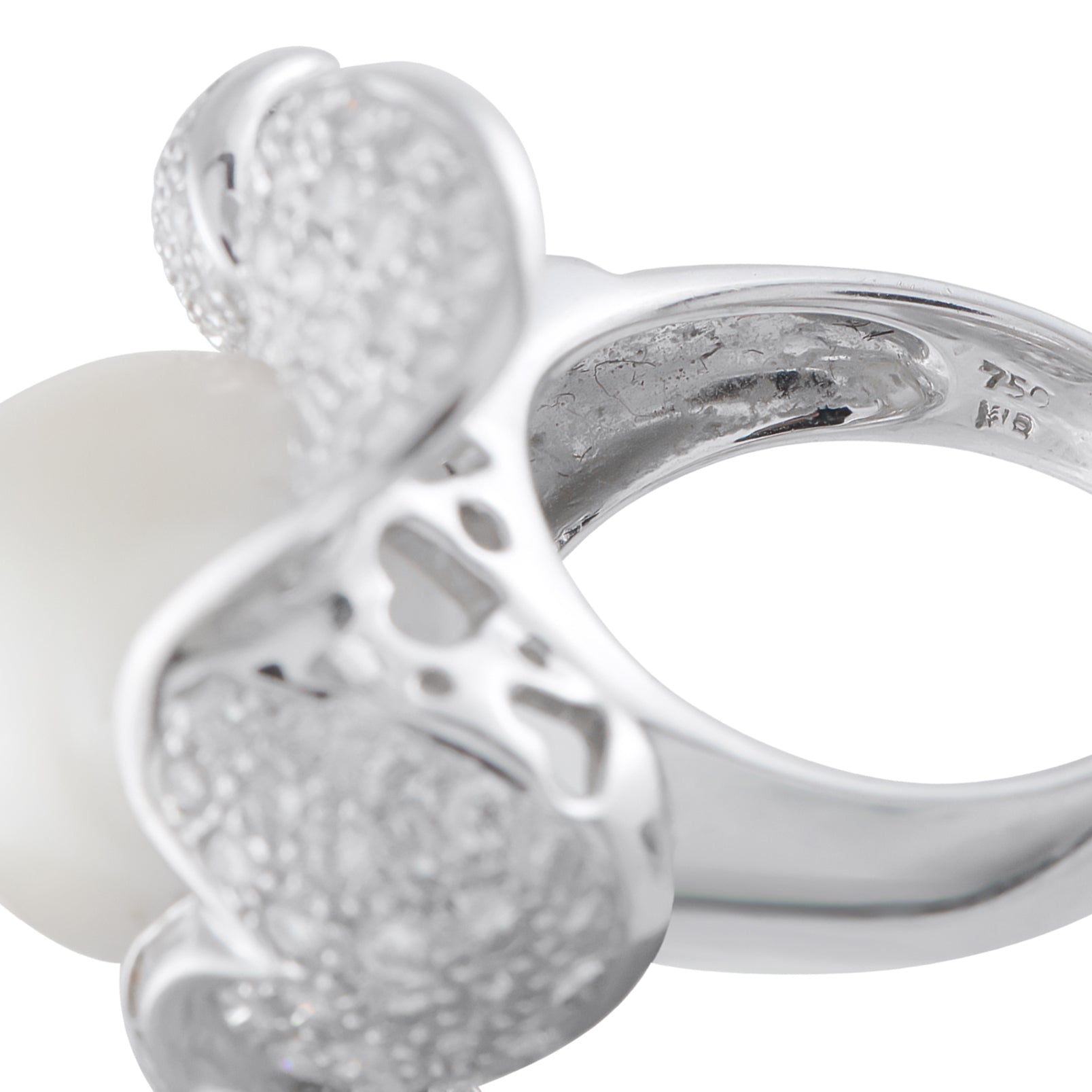 18K White Gold 1.25ct Diamond and Pearl Ring