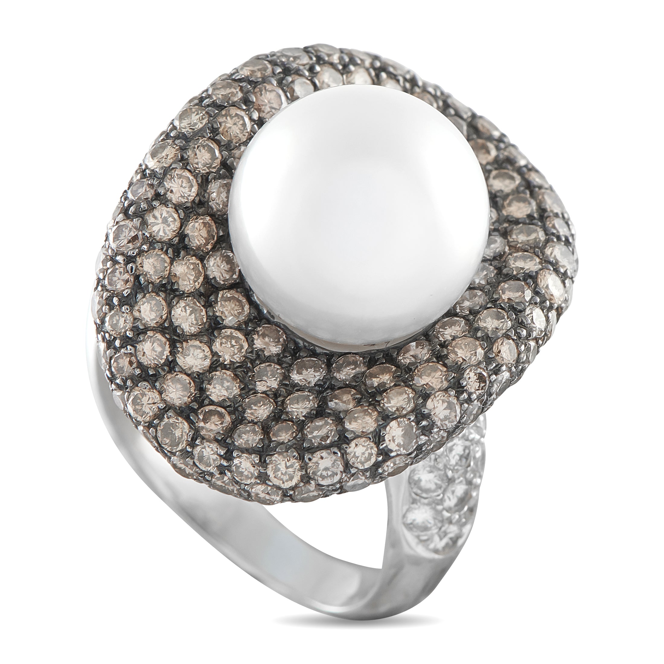18K White Gold 2.80ct Diamond and Pearl French Ring