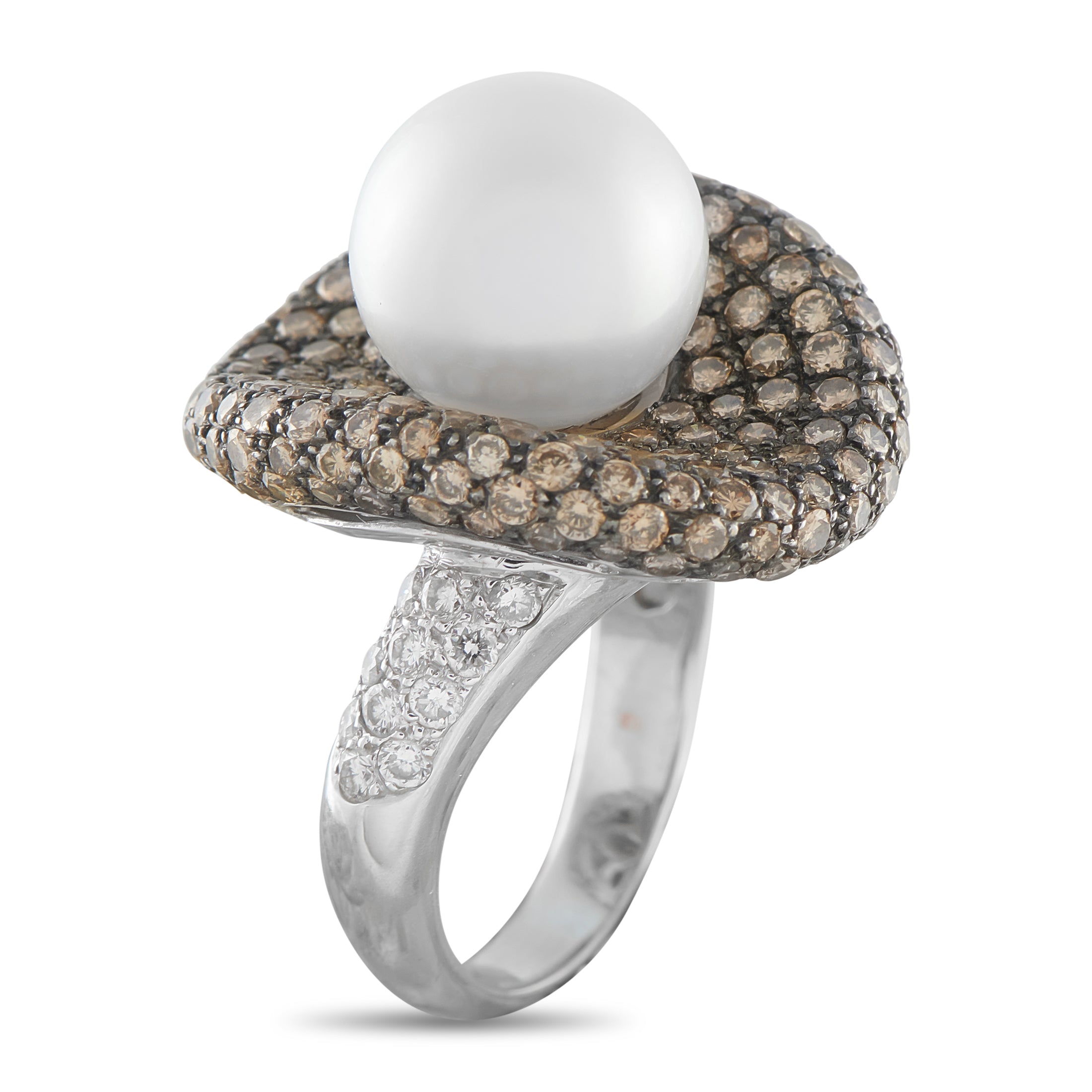 18K White Gold 2.80ct Diamond and Pearl French Ring