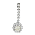 18k white gold diamond pendant with oval center stone and round diamond halo