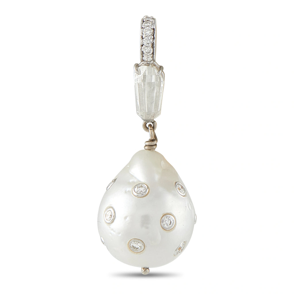 18K White Gold 1.35ct Diamond and Pearl Pendant
