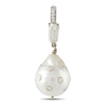 Teardrop pearl pendant with white-gold diamond accents and small diamond cap