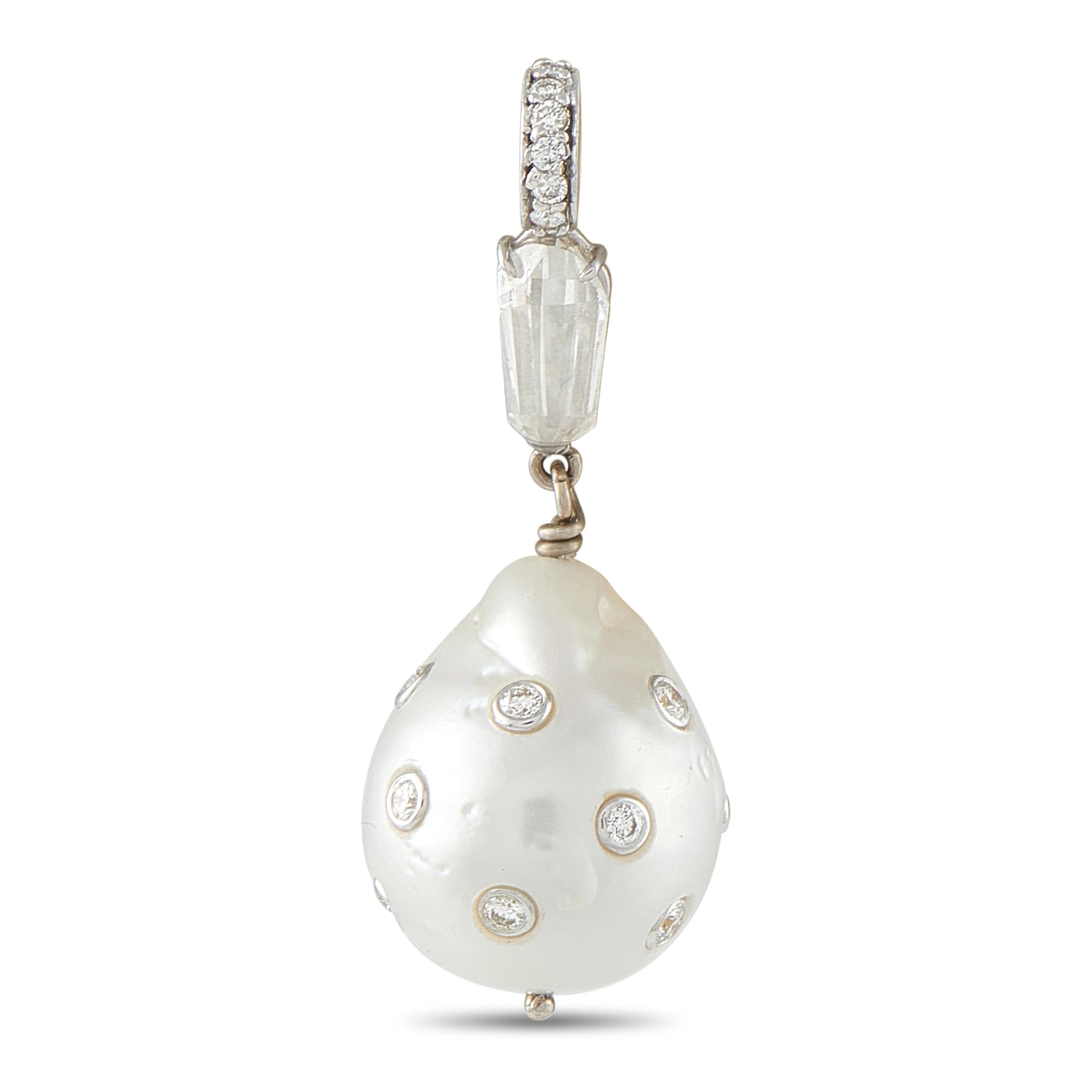 18K White Gold 1.35ct Diamond and Pearl Pendant