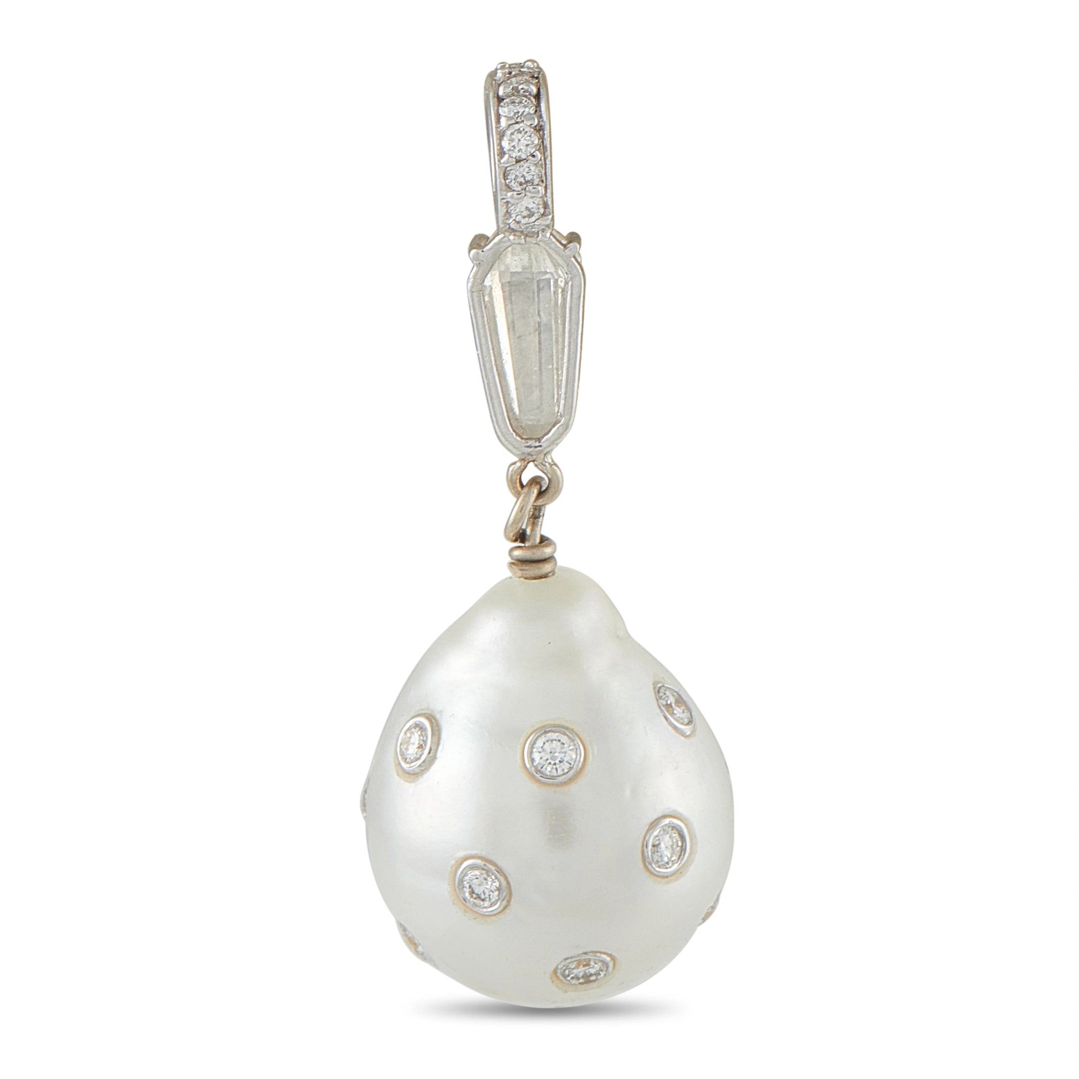 18K White Gold 1.35ct Diamond and Pearl Pendant