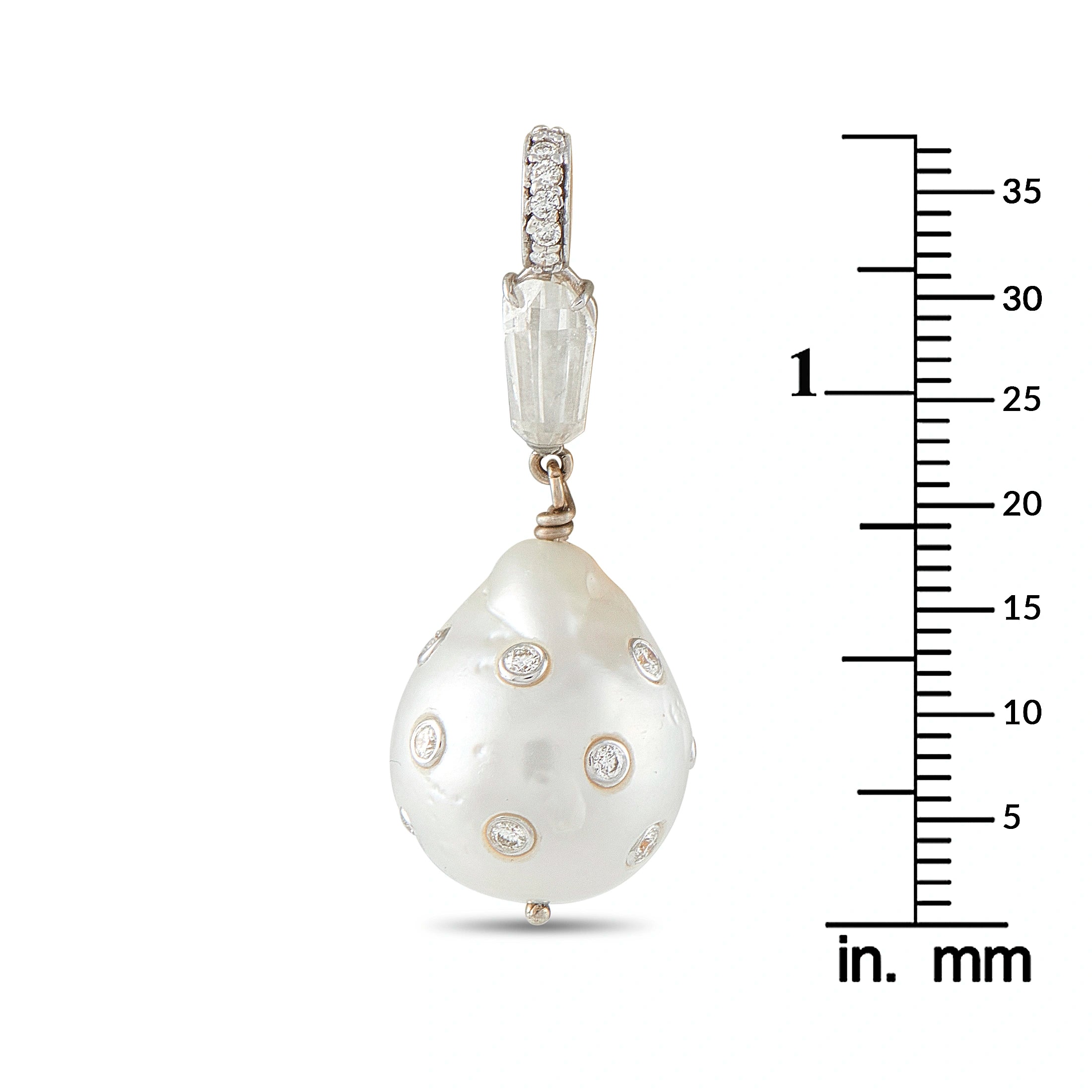 18K White Gold 1.35ct Diamond and Pearl Pendant