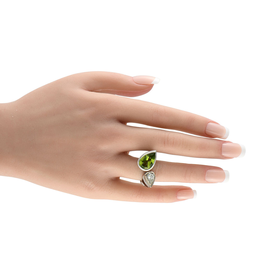 Exclusive 18K White Gold 1.63ct Diamond and Peridot Ring