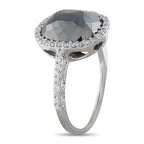 18K White Gold 5.73ct Black Diamond and White Diamond Halo Ring