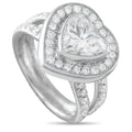18K white gold heart diamond ring with halo and split shank