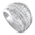18K white gold diamond multi-row wide band ring, baguette and princess-cut stones
