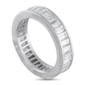 White gold baguette eternity ring with channel-set rectangular diamonds, side view