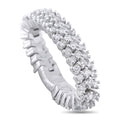18K white gold diamond ring with clustered stones and a textured band