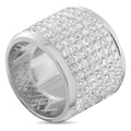 18K white gold diamond wide band ring with pavé-set diamonds