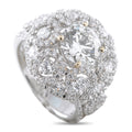 18K white gold diamond ring with oval center stone and halo setting