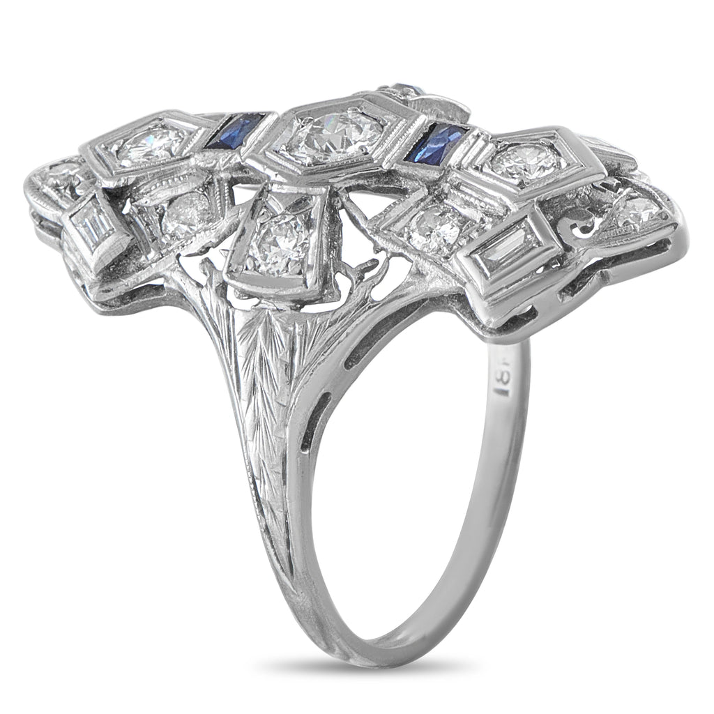 18K White Gold 0.55ct Diamond and Sapphire Art Deco Ring