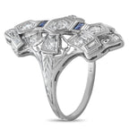18K White Gold 0.55ct Diamond and Sapphire Art Deco Ring