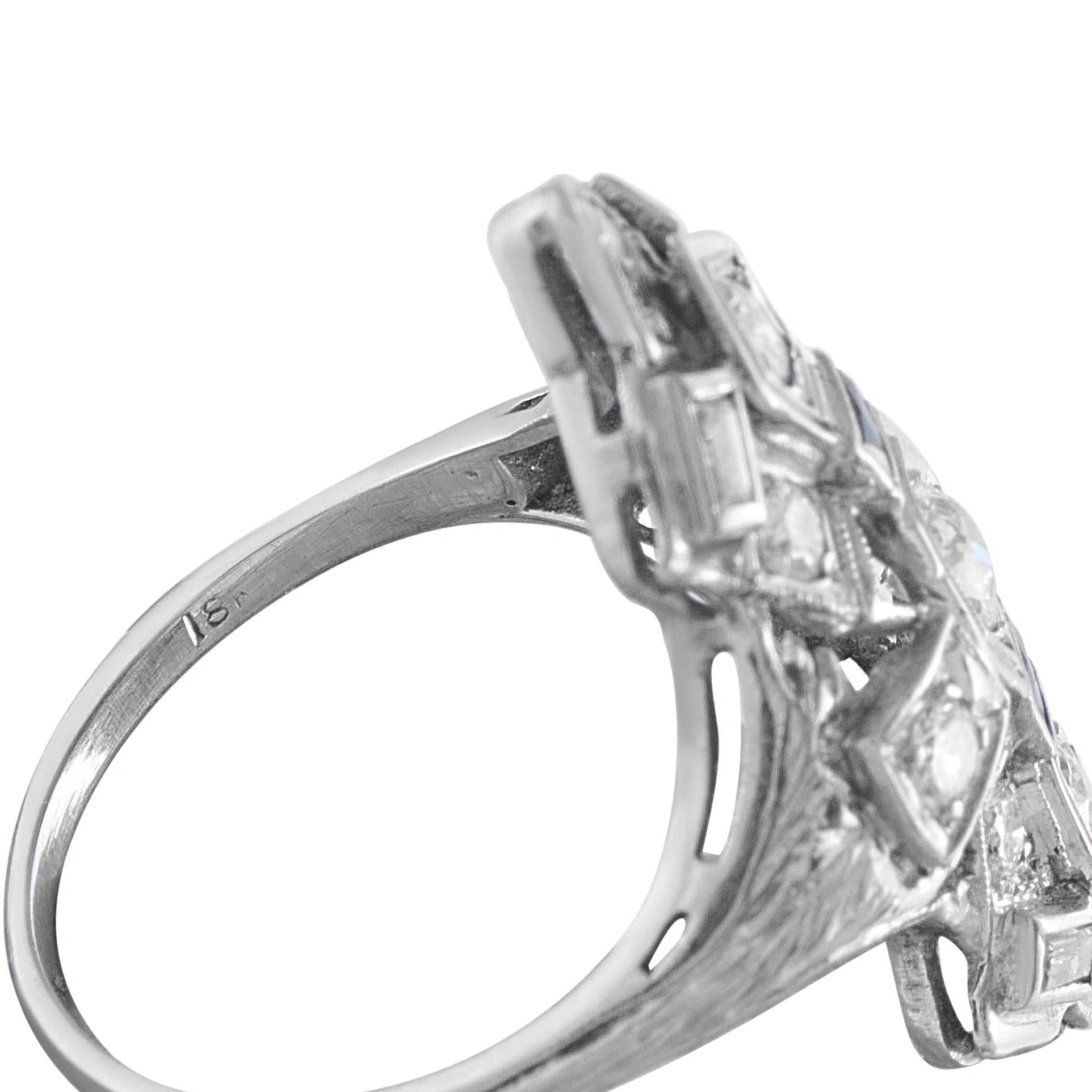 18K White Gold 0.55ct Diamond and Sapphire Art Deco Ring