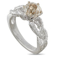 18K white gold old mine-cut diamond ring with oval center stone and side diamond halo