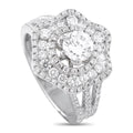 18K white gold diamond ring with round center stone and halo setting