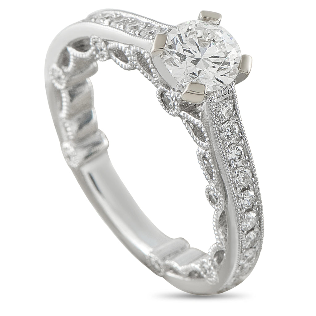 18K White Gold 1.0ct Diamond Milgrain Lace Engagement Ring