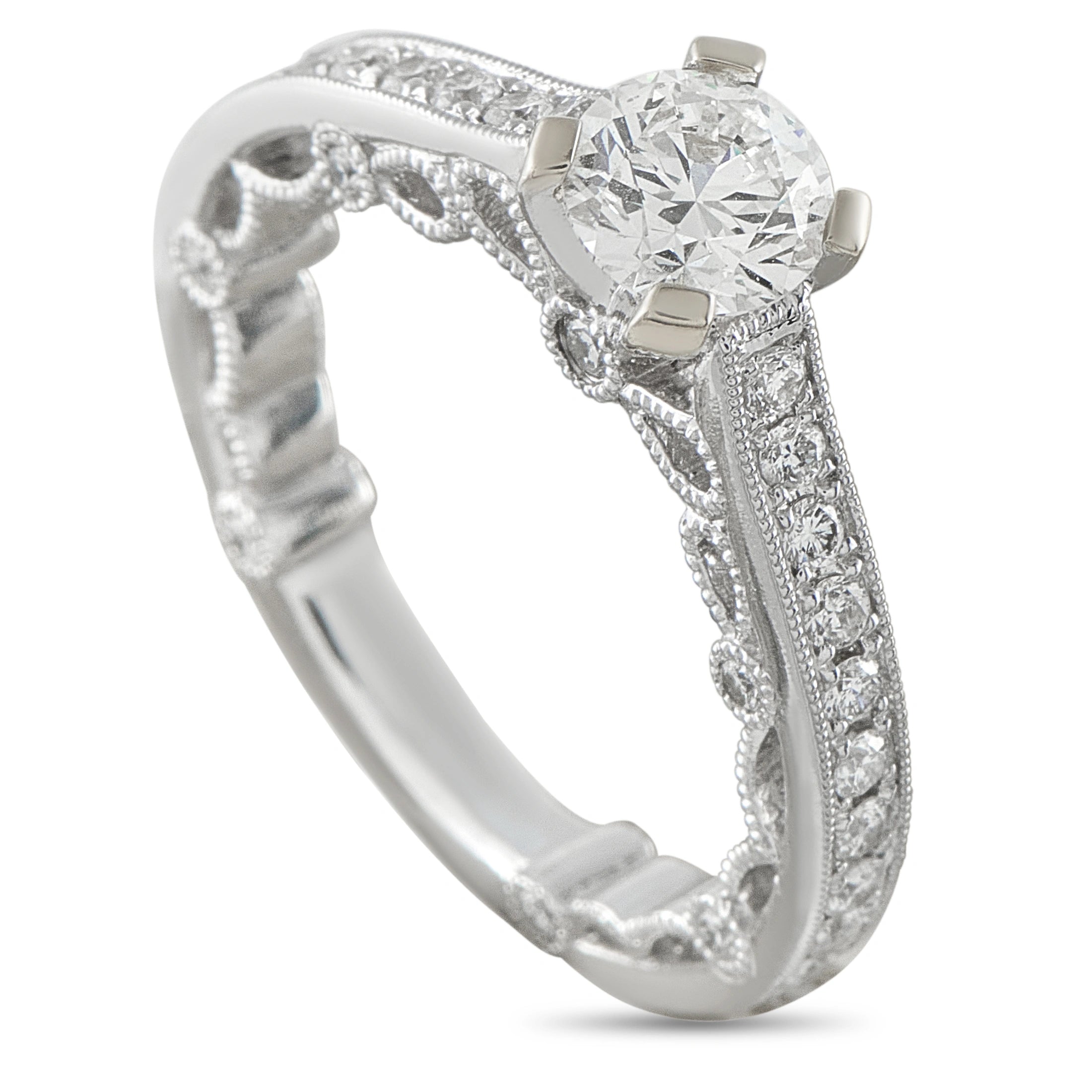 18K White Gold 1.0ct Diamond Milgrain Lace Engagement Ring