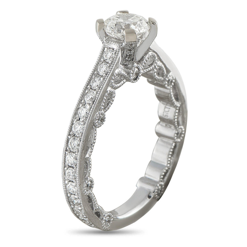 18K White Gold 1.0ct Diamond Milgrain Lace Engagement Ring