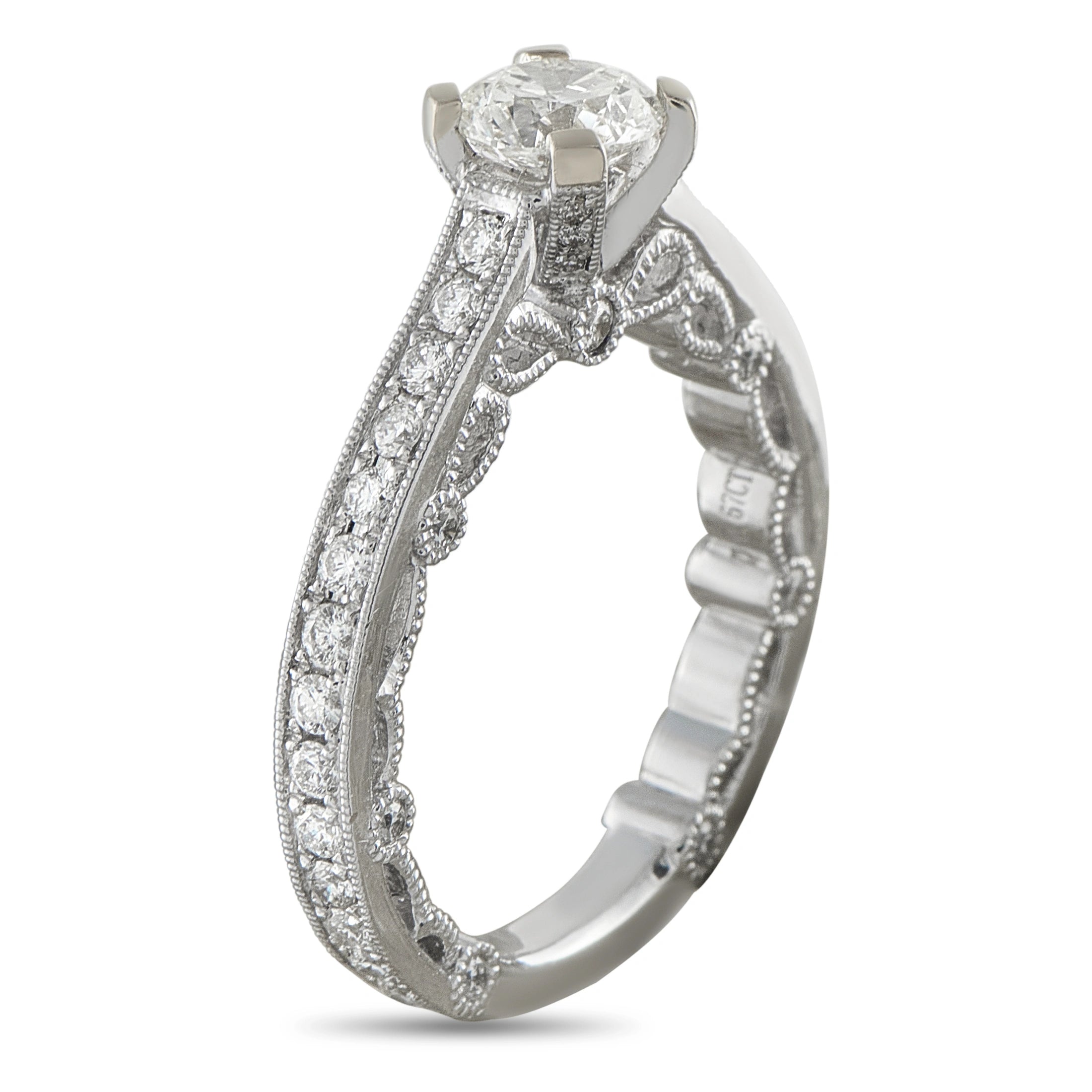 18K White Gold 1.0ct Diamond Milgrain Lace Engagement Ring