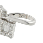 18K-marked white gold diamond bypass ring band interior close-up