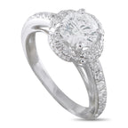 18K white gold diamond halo engagement ring with round center stone