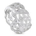 White gold diamond lattice band ring with oval stones in openwork setting