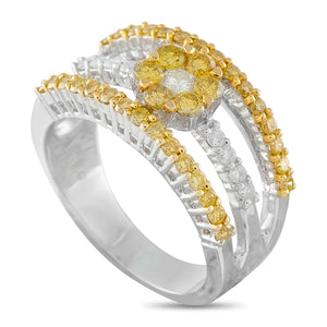 18K White Gold 1.10ct Fancy Yellow and White Diamond Ring