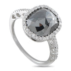 18K White Gold 5.73ct Black Diamond and White Diamond Halo Ring