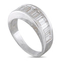 White gold diamond ring with baguette channel-set diamonds, side view