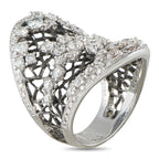 18K white gold diamond ring with openwork band and pavé-set stones