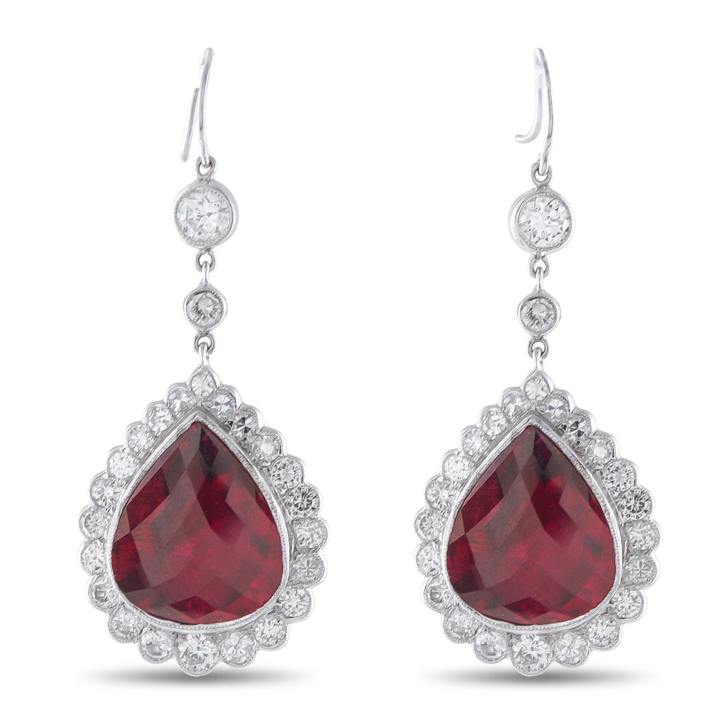 18K White Gold 2.50ct Diamond and Rubellite Earrings
