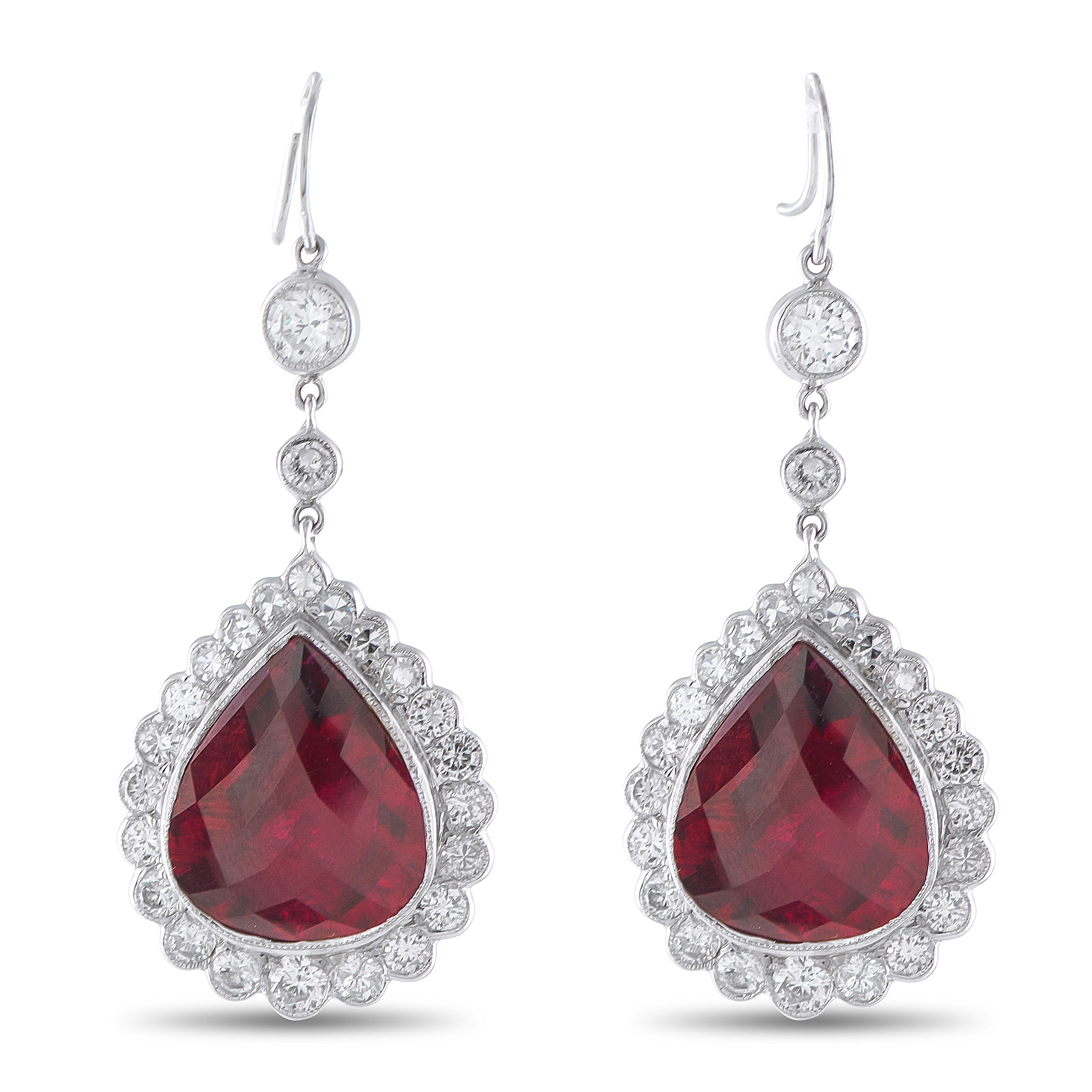 18K White Gold 2.50ct Diamond and Rubellite Earrings