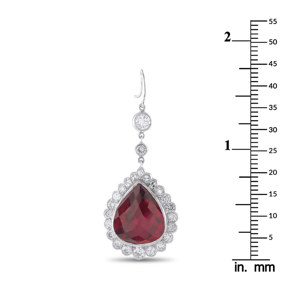 18K White Gold 2.50ct Diamond and Rubellite Earrings