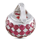 White gold ruby and diamond drop earring, side view of oval bead cluster