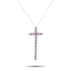 18K White Gold 0.75ct Diamond and Ruby Cross Necklace