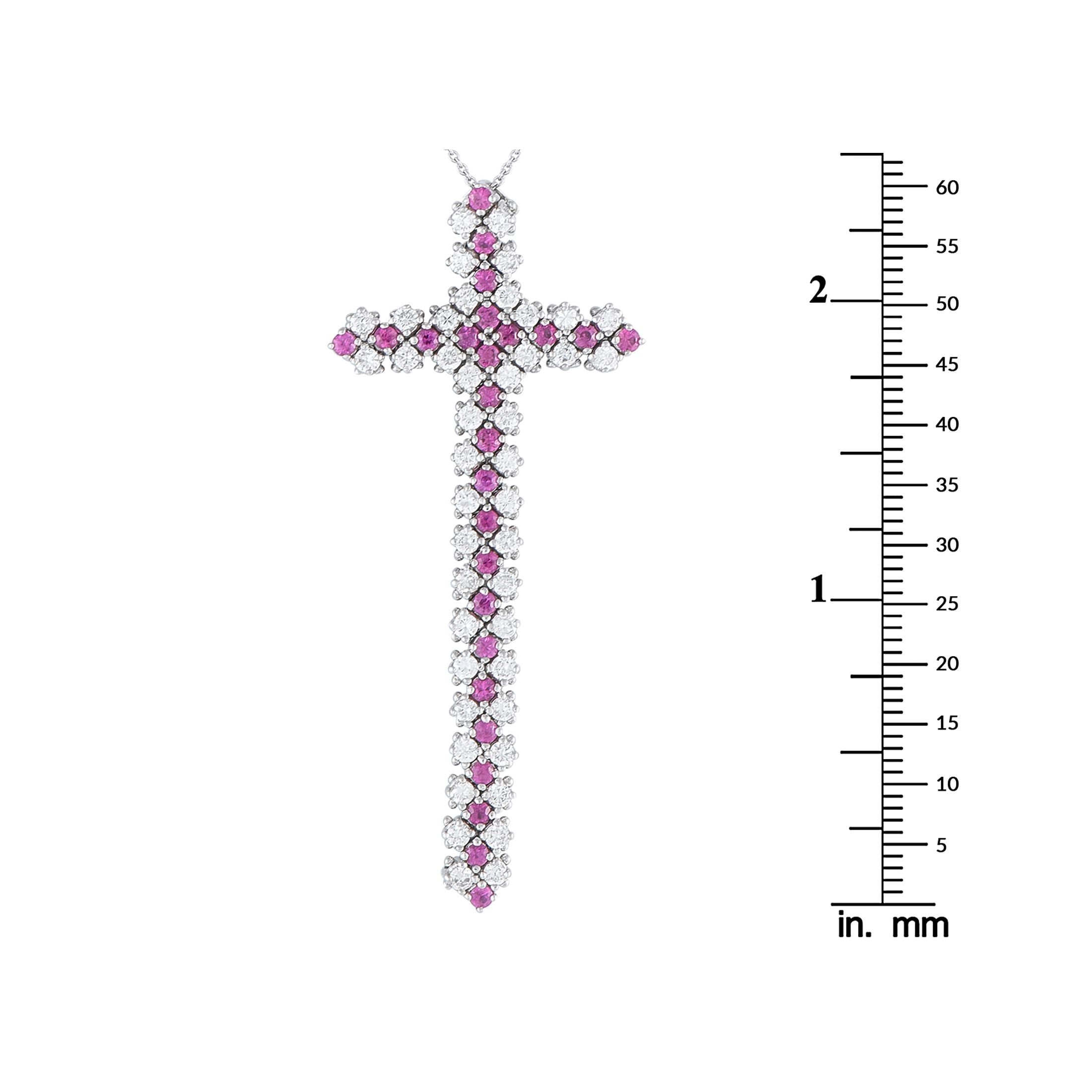 Exclusive 18K White Gold 0.75ct Diamond and Ruby Cross Necklace