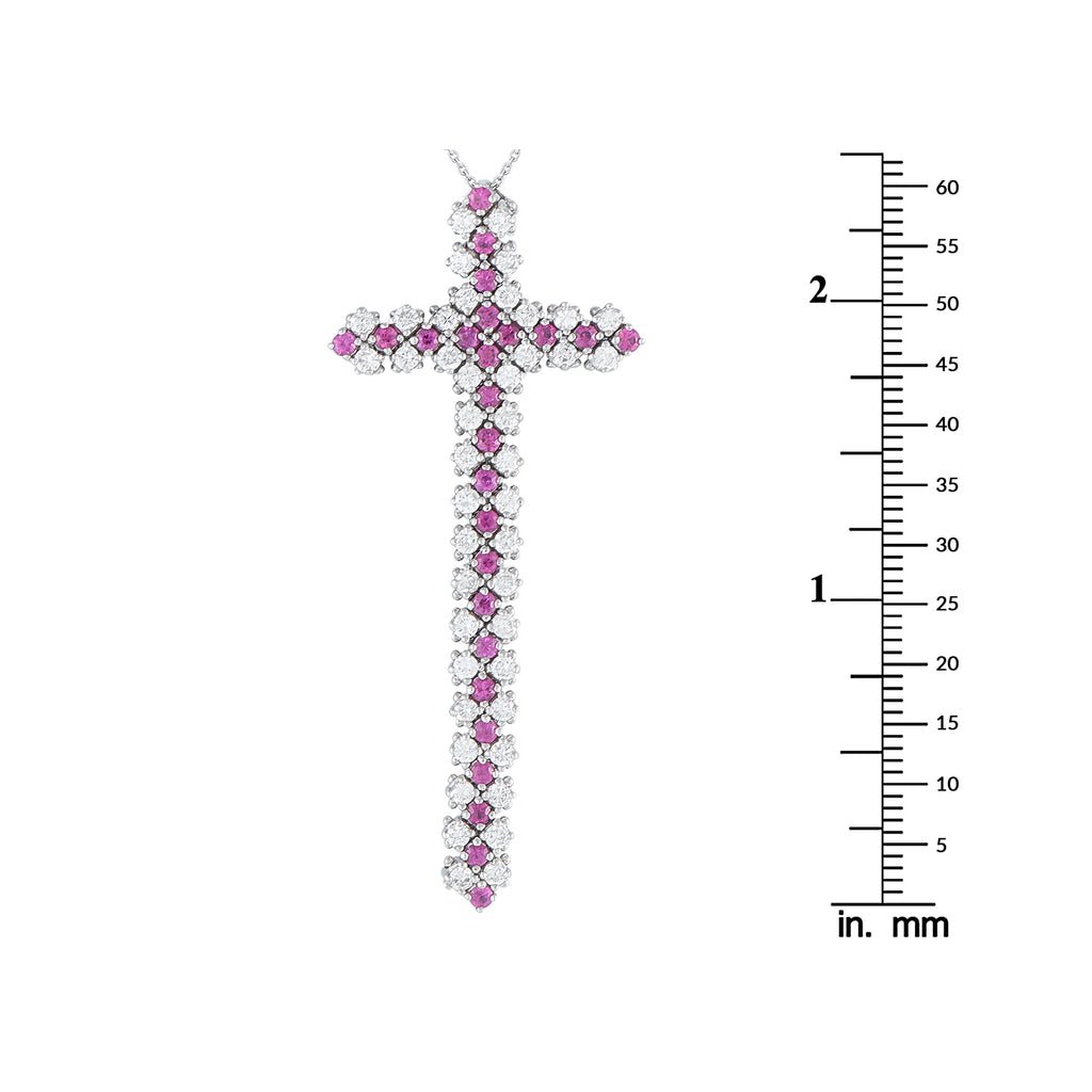 18K White Gold 0.75ct Diamond and Ruby Cross Necklace