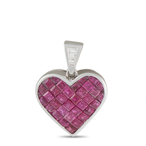 18K White Gold 0.07ct Diamond Ruby Heart Pendant