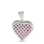White gold heart pendant with pink ruby and clear diamond accents in lattice setting