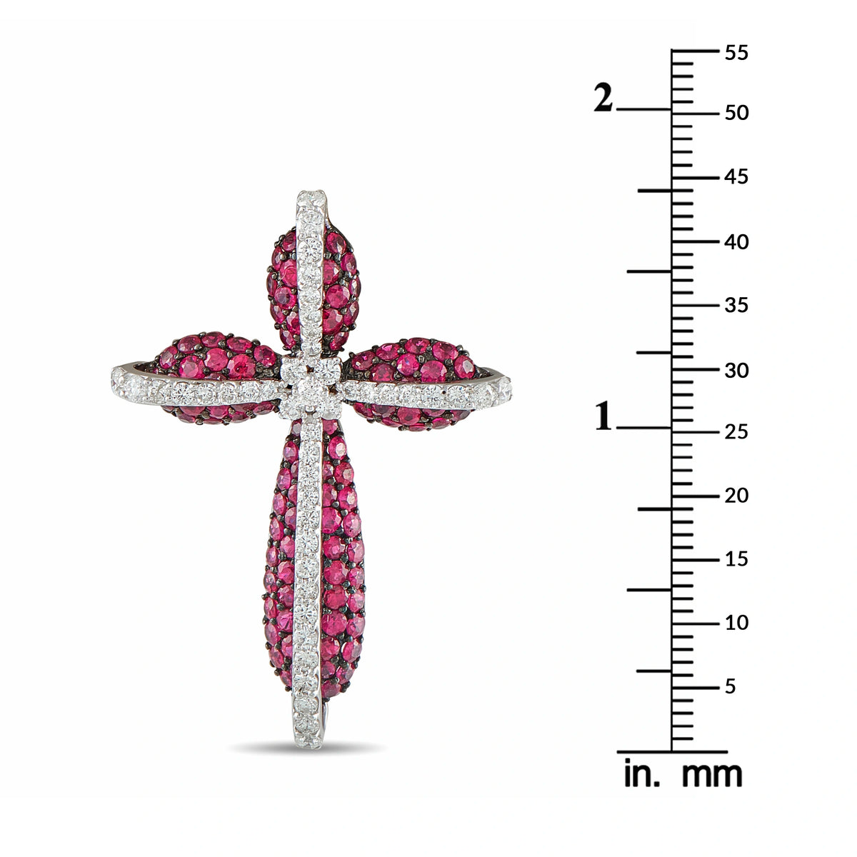 18K white gold diamond and ruby cross pendant
