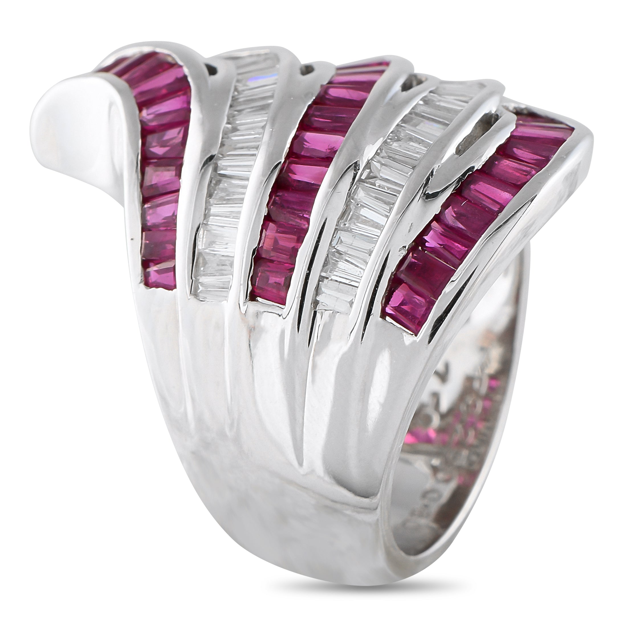 18K White Gold 0.80ct Diamond and Ruby Multi-Row Ring