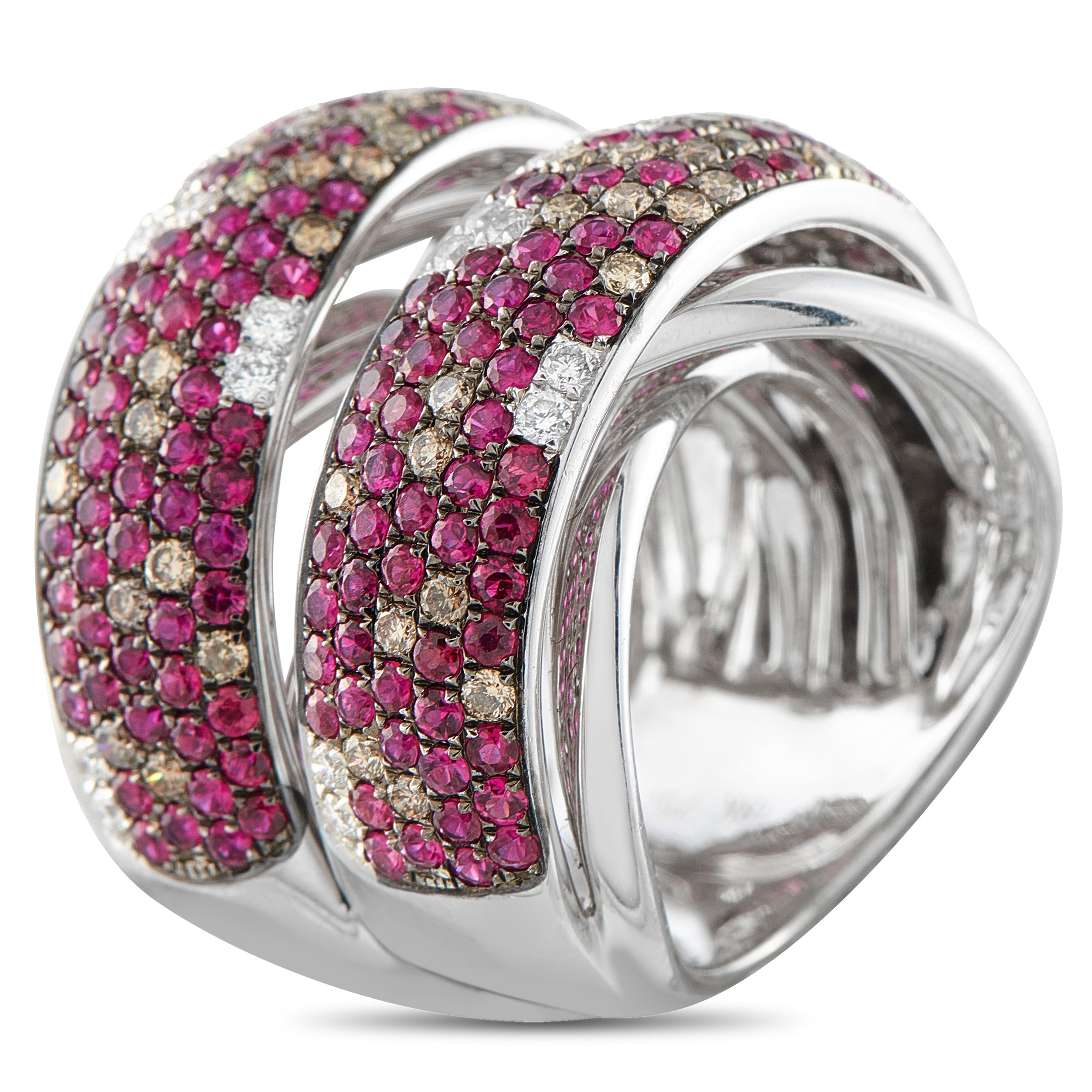 18K White Gold 1.70 ct Diamond and 3.84 ct Ruby Double Band