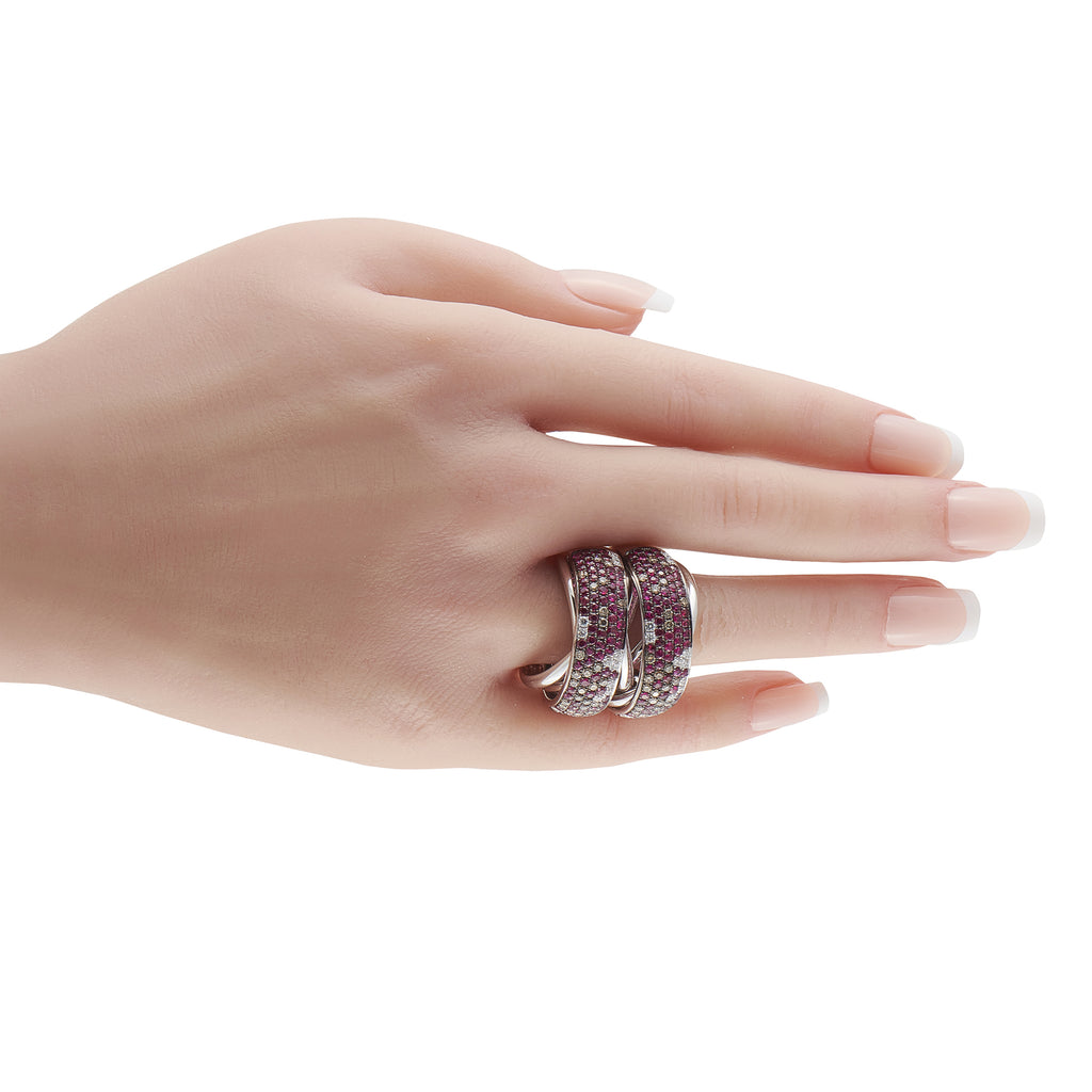 18K White Gold 1.70 ct Diamond and 3.84 ct Ruby Double Band