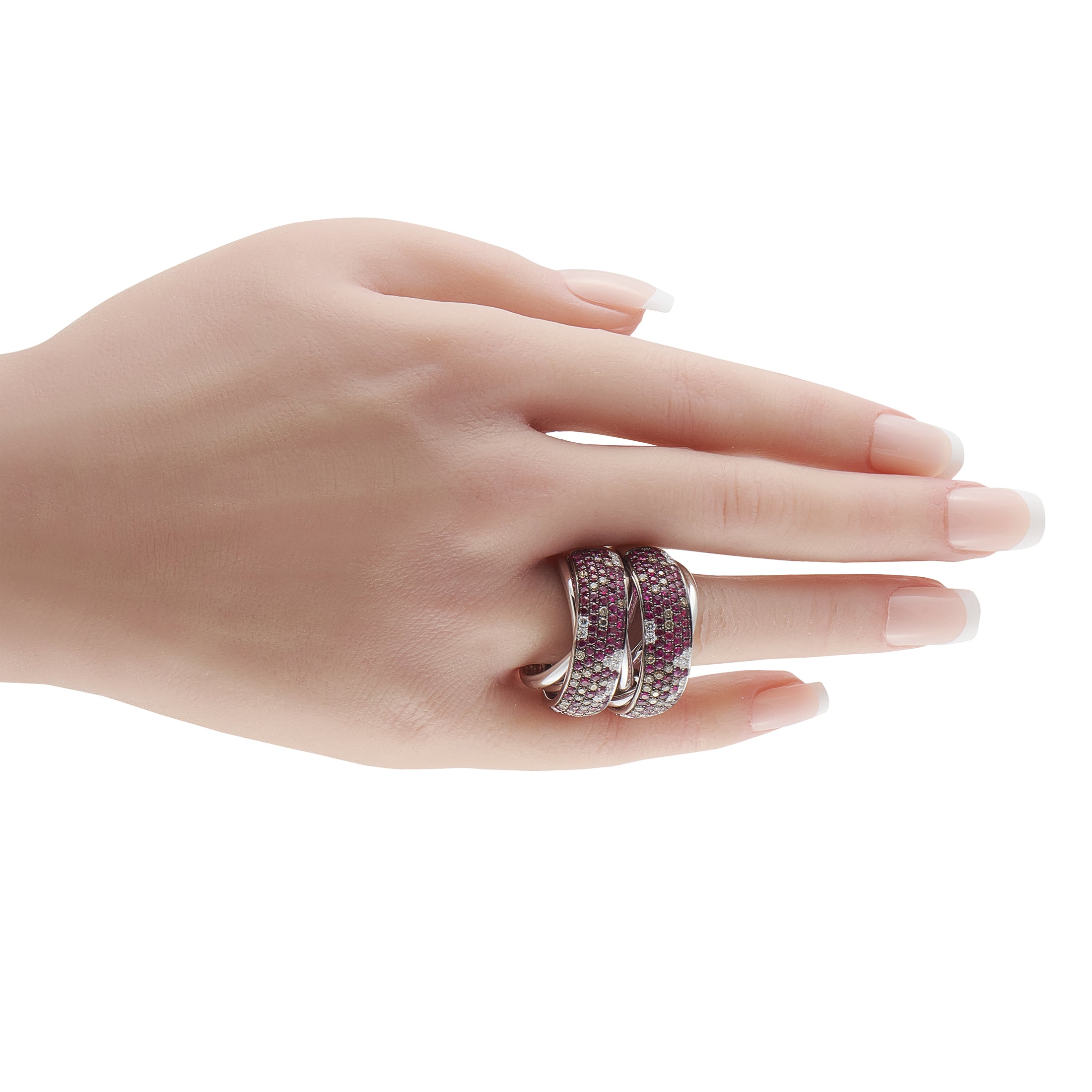 18K White Gold 1.70 ct Diamond and 3.84 ct Ruby Double Band
