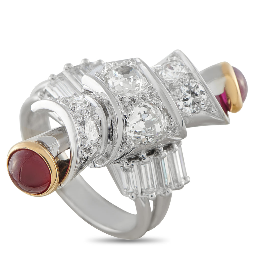 18K White Gold 2.50ct Diamond and Ruby Ring